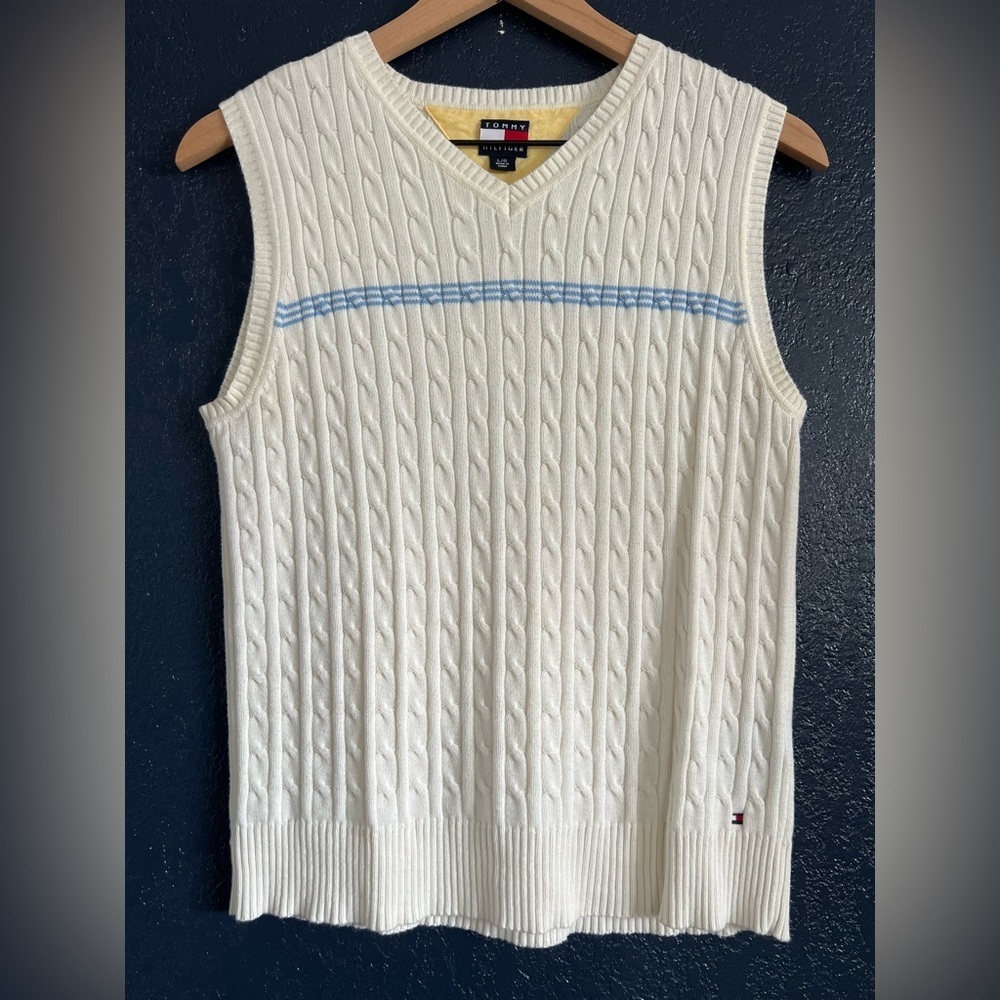 Vintage Tommy Hilfiger Cream Cable-Knit Vest